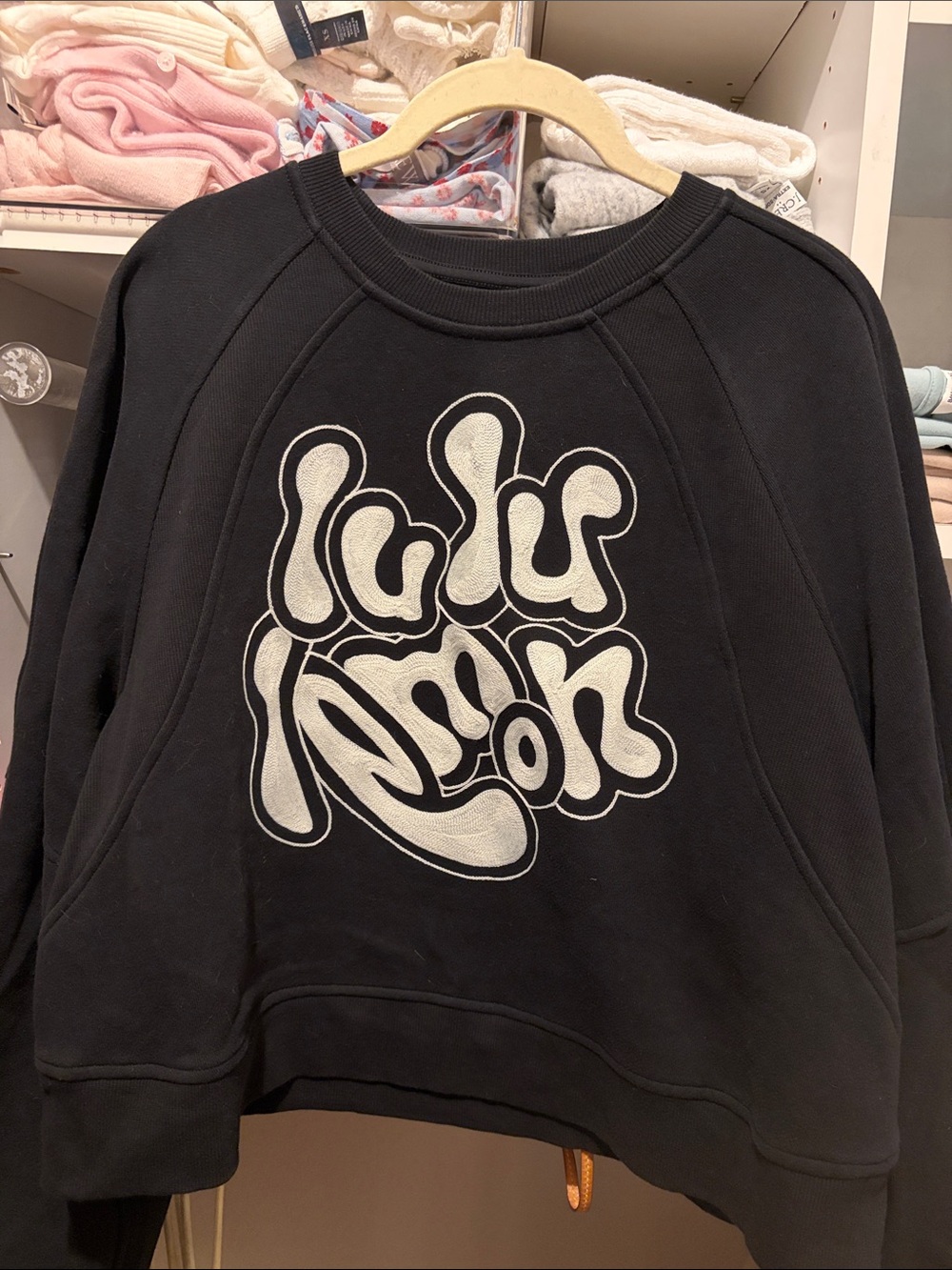 lululemon athletica Black Crewneck with White Bubble Logo